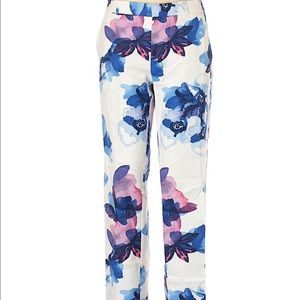 Blue and purple floral white work pants